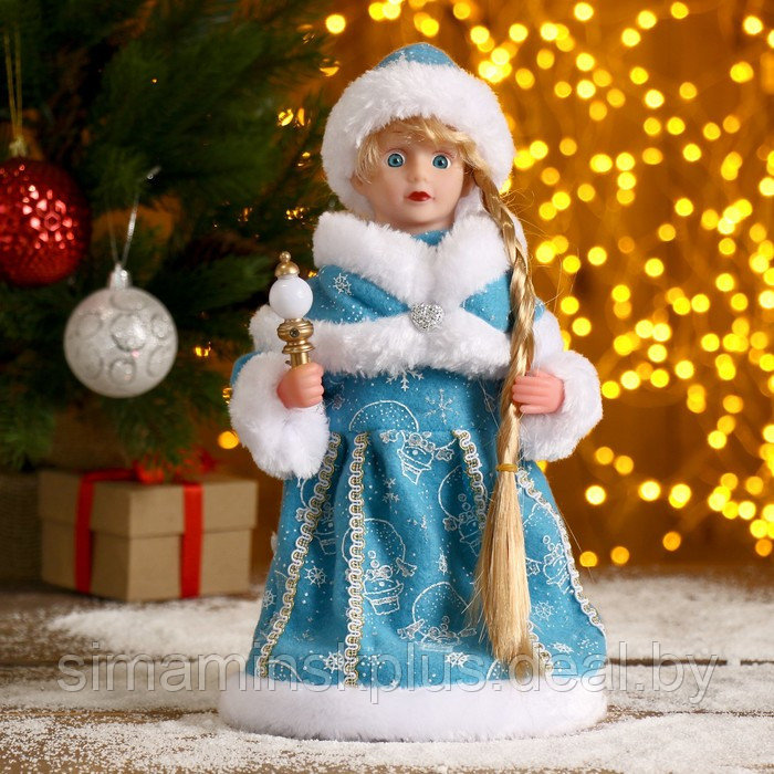 Снегурочка "Голубая шубка, с посохом" с подсветкой, двигается 30 см - фото 1 - id-p211542915