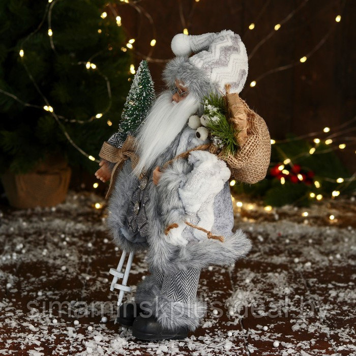 Дед Мороз "Клетчатом жилете и с ёлкой" 30 см, серый - фото 4 - id-p211542918