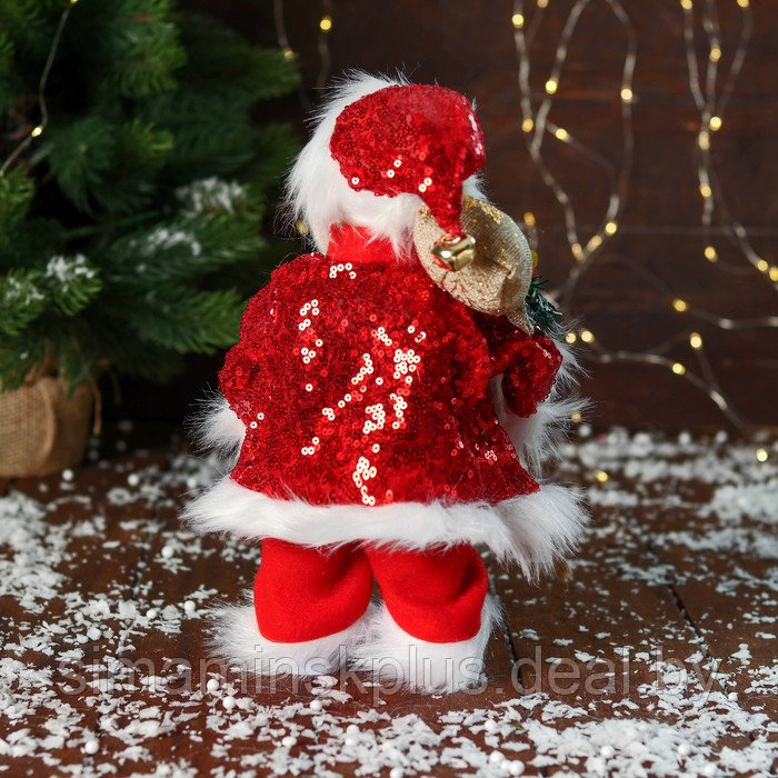 Дед Мороз "В костюме с пайетками, с фонариком" двигается, с подсветкой, 28 см, красный - фото 3 - id-p211542920