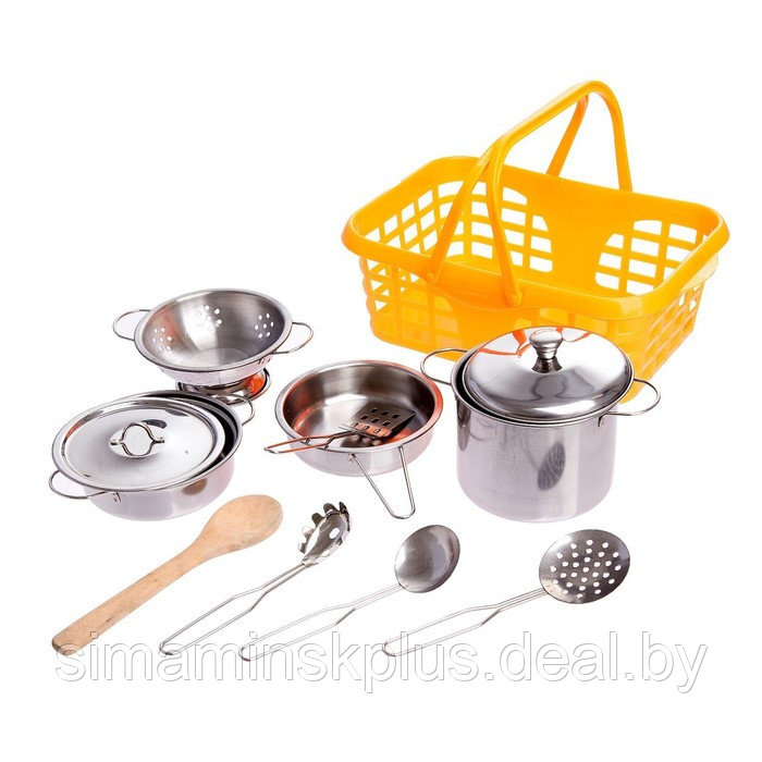 Набор металлической посудки «Супер Шеф», с фартуком и колпаком, в корзинке, МИКС - фото 2 - id-p211537558
