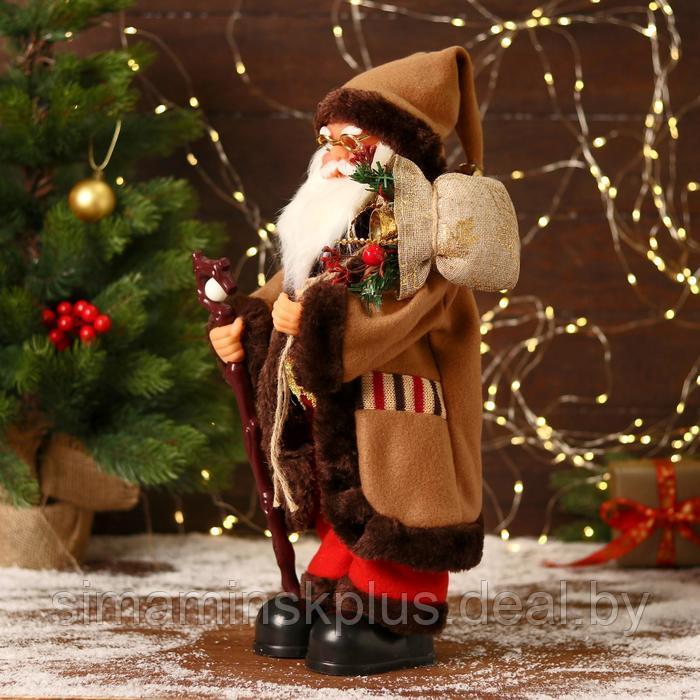 Дед Мороз "В коричневой шубке, с посохом" двигается, 20х40 см - фото 2 - id-p211542971