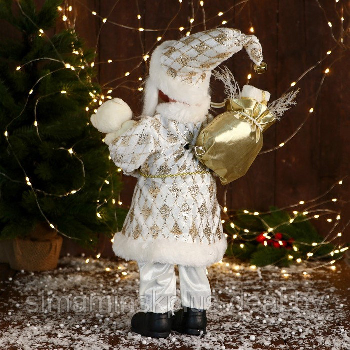 Дед Мороз "В узорчатом кафтане" музыка шевелит головой, 43 см, бело-золотой - фото 3 - id-p211542988