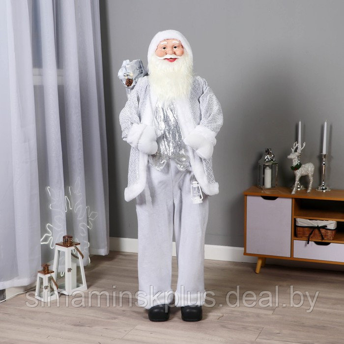 Дед Мороз "В белой шубе ромбик блеск, с фонариком и подарками" 45х150 см - фото 1 - id-p211543018