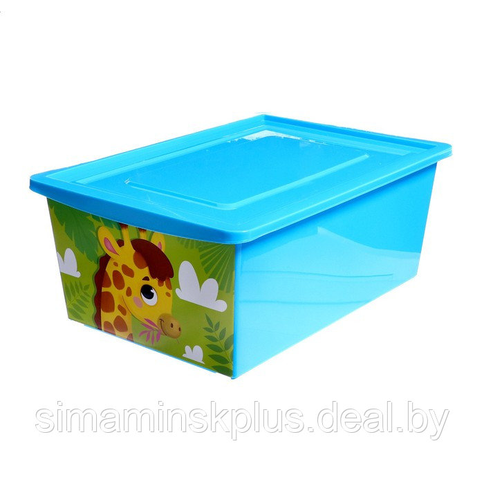 Ящик для игрушек, с крышкой, «Веселый зоопарк», объём 30 л, цвет голубой - фото 6 - id-p211544521