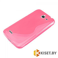 Силиконовый чехол Experts Huawei Honor 2 (U9508), розовый с волной