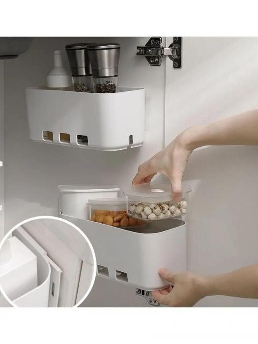 Органайзер настенный для кухни ванной контейнер выдвижной ящик подвесной на стену хранение под мойку раковину - фото 5 - id-p211573706