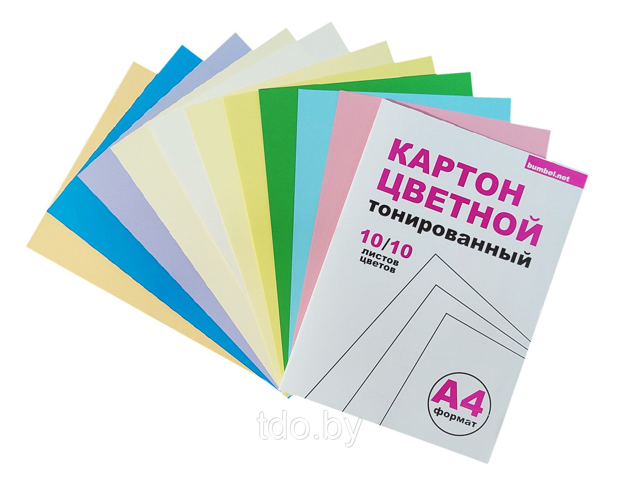 Набор цветного картона А4 10цв. 10л. мелов. тонированный в массе - фото 1 - id-p211625145