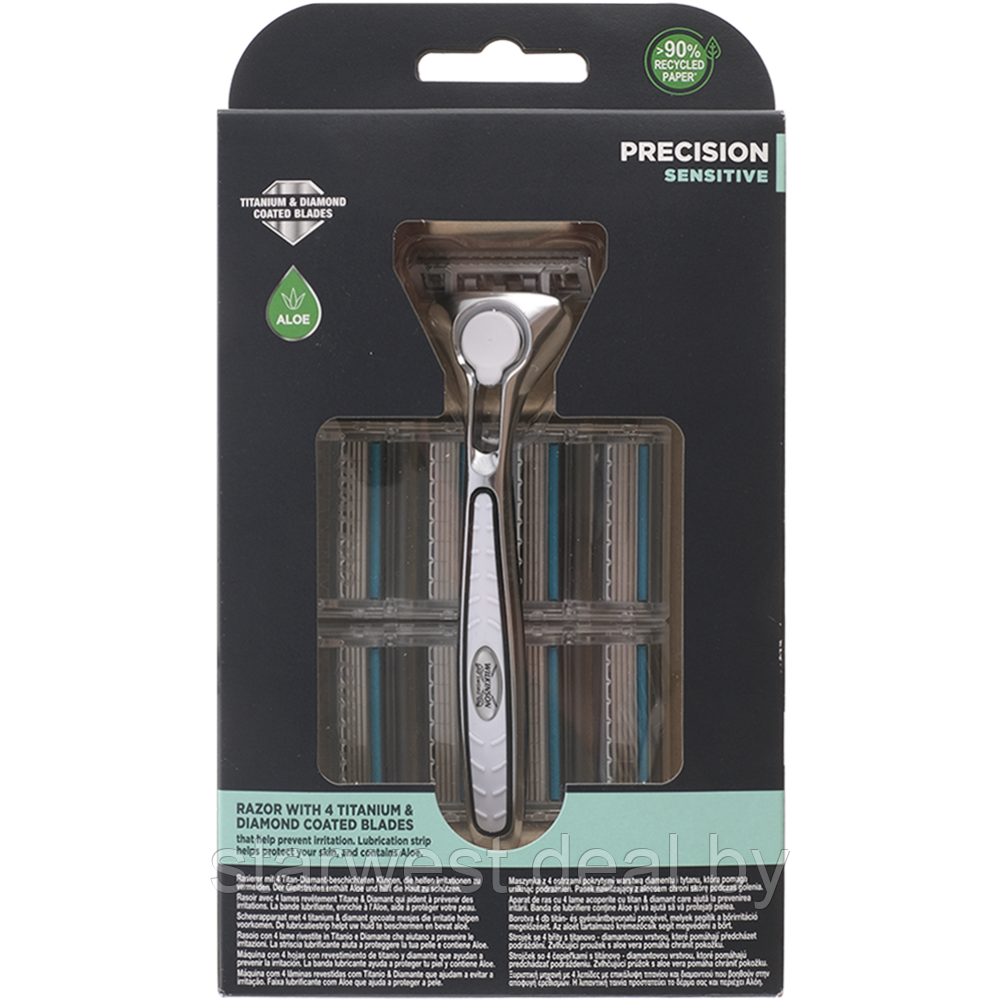 Wilkinson / Schick Quattro Titanium Sensitive с 9 кассетами Бритва / Станок для бритья мужской - фото 2 - id-p203709290