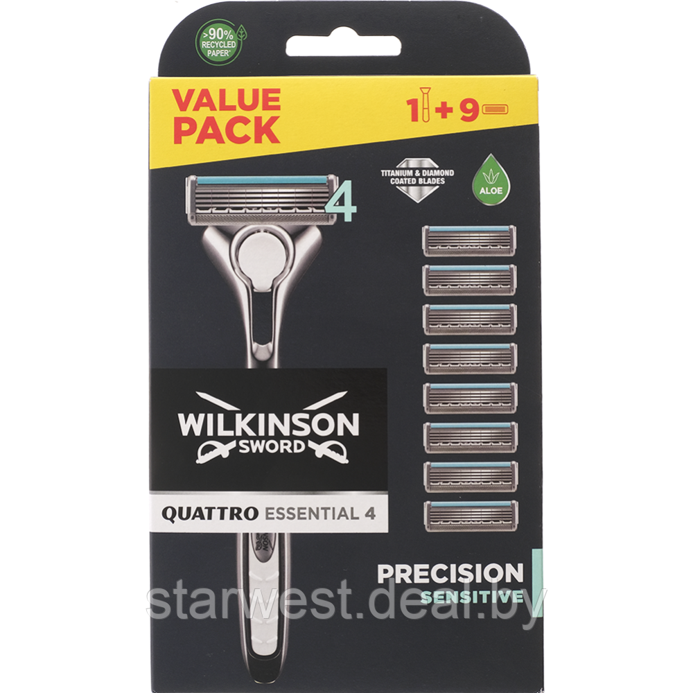 Wilkinson / Schick Quattro Titanium Sensitive с 9 кассетами Бритва / Станок для бритья мужской - фото 1 - id-p203709290