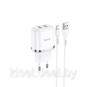 Сетевое зарядное устройство HOCO N4 2.4A 2USB белый + кабель microUSB