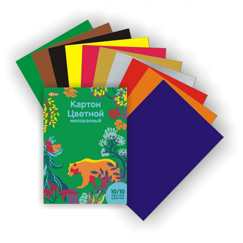 Набор цветного картона №1School "Живая природа" 10 листов 10 цветов (Цена с НДС) - фото 2 - id-p103504289