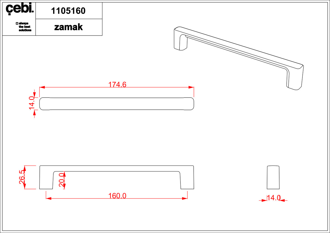Ручка мебельная CEBI A1105 160 мм MP24 (черный) серия LETA - фото 2 - id-p153737106