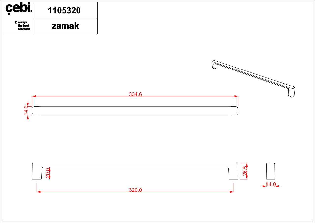 Ручка мебельная CEBI A1105 320 мм MP24 (черный) серия LETA - фото 2 - id-p153737301