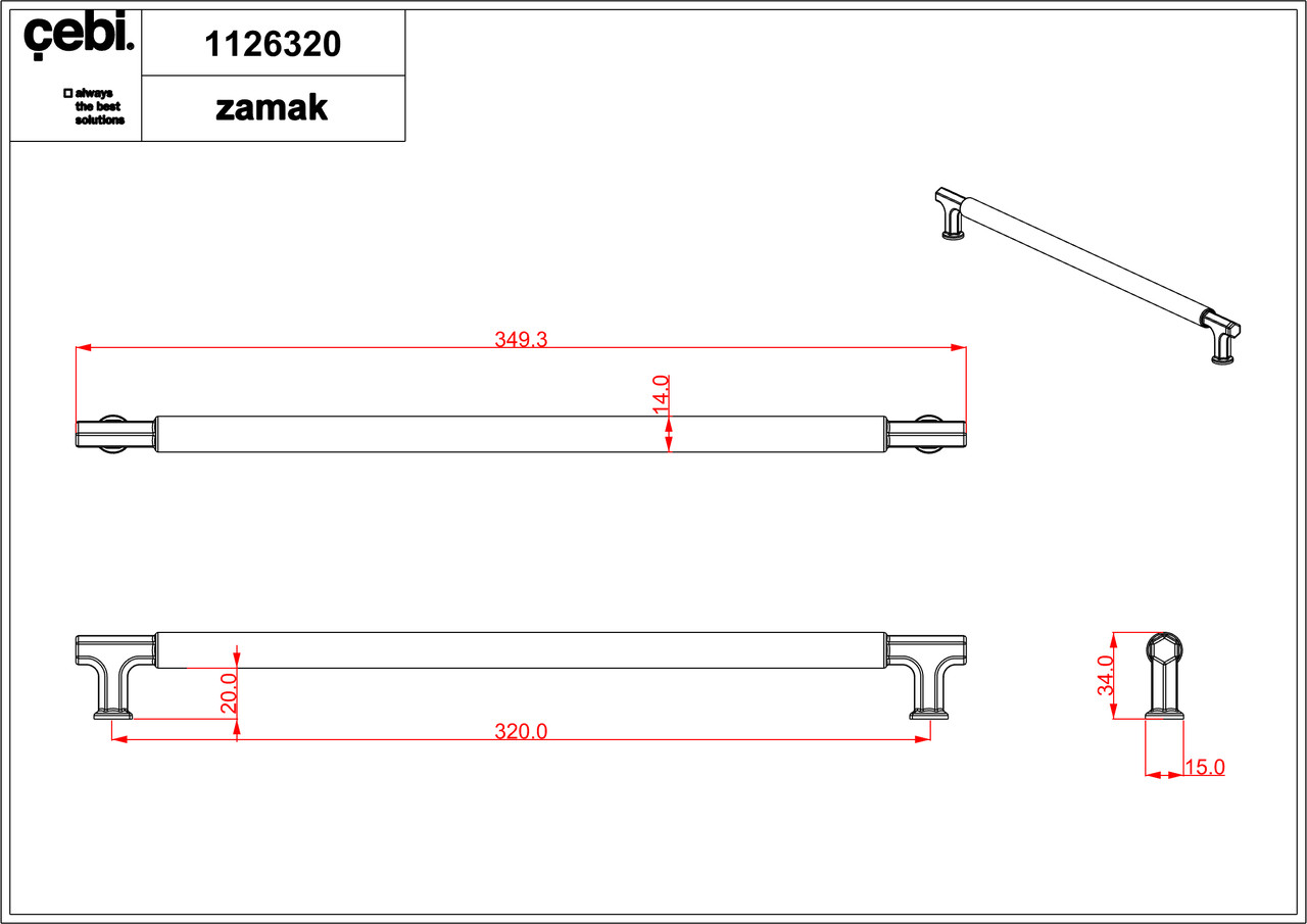 Ручка мебельная CEBI A1126 320 мм MP24 (черный) серия IRIS - фото 2 - id-p153737800