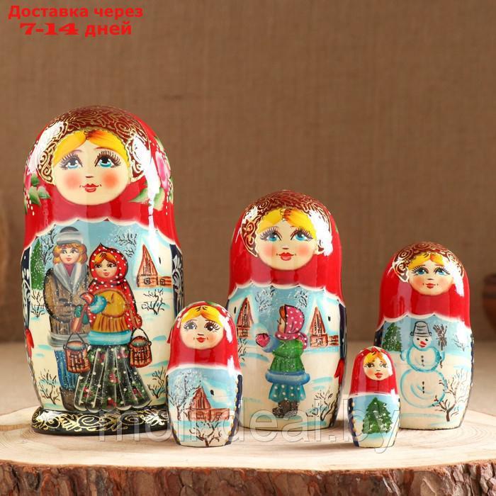 Матрёшка "Парочка", красный платок,5 кукольная, люкс - фото 1 - id-p211698484