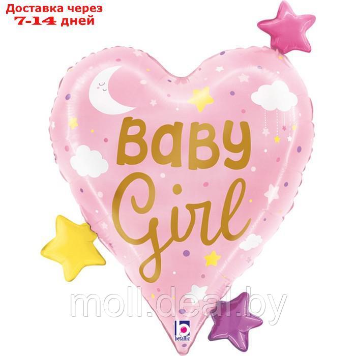 Шар фольгированный 25" сердце "Малышка Девочка, звездочки" розовый - фото 1 - id-p211706735