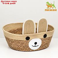 Экологичный лежак "Мишка" для животных (хлопок+рогоз), 40 х 30 х 15 см, вес до 15 кг