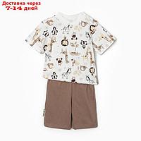 Комплект (футболка/шорты) детский, цвет бежевый/львята, рост 62 см