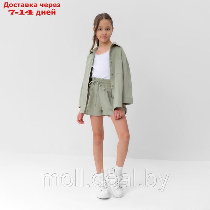 Костюм для девочки (рубашка и шорты) MINAKU, цвет оливковый, рост 134-140 см - фото 2 - id-p211705340