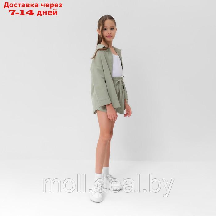 Костюм для девочки (рубашка и шорты) MINAKU, цвет оливковый, рост 134-140 см - фото 4 - id-p211705340