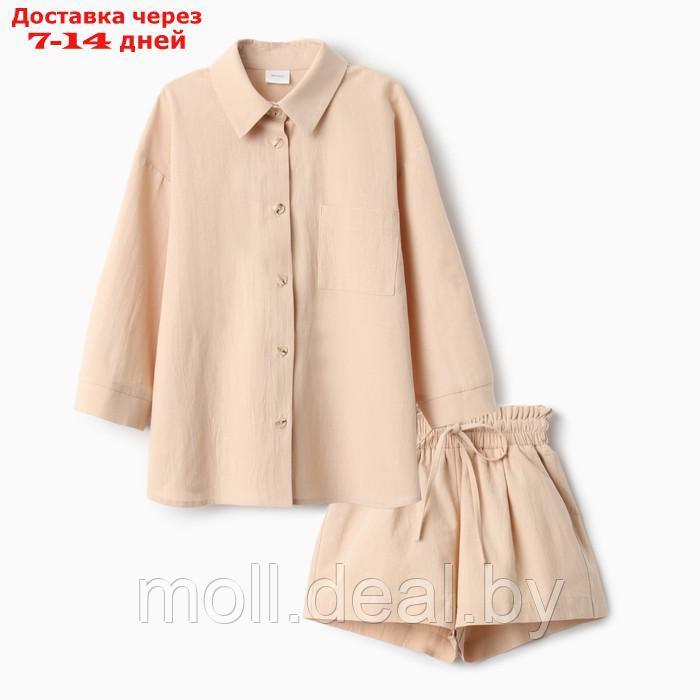 Костюм для девочки (рубашка и шорты) MINAKU, цвет бежевый, рост 158-164 см - фото 6 - id-p211705346