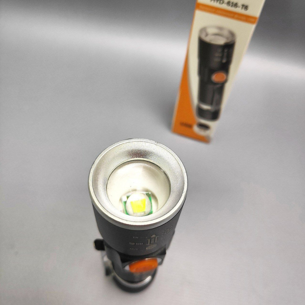 Светодиодный фонарь YYC-616-T6 с встроенным литиевым аккумулятором / USB-зарядка, ZOOM увеличение свечения / 3 - фото 2 - id-p204656582