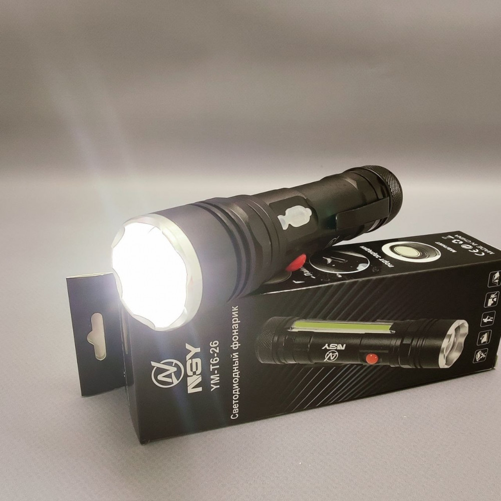 Светодиодный фонарь NSY YM - T6 - 26 с магнитным держателем / Аккумулятор USB-зарядка / 4 режима свечения - фото 10 - id-p204656584