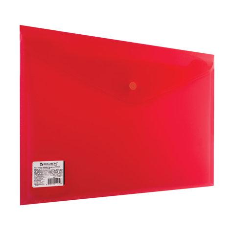 Папка-конверт с кнопкой BRAUBERG, А4, до 100 листов, прозрачная, красная, СВЕРХПРОЧНАЯ 0,18 мм - фото 4 - id-p211745693