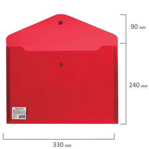 Папка-конверт с кнопкой BRAUBERG, А4, до 100 листов, прозрачная, красная, СВЕРХПРОЧНАЯ 0,18 мм - фото 5 - id-p211745693