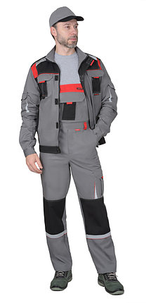 Костюм СИРИУС-СТАН куртка, п/к ср.серый с черной и красной отделкой, фото 2