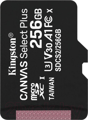 Карта памяти Kingston Canvas Select Plus 100R microSDHC Class10 UHS-I U3 V30 A1 256GB - фото 1 - id-p211782009