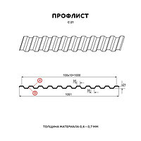 Профнастил для кровли С-21 х 1051 - A,B глянец Стандарт 0,65мм