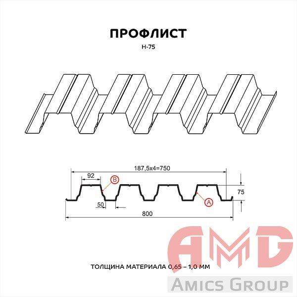 Профилированный лист Н-75 х 800 - А, В глянец Стандарт 0,70мм - фото 1 - id-p211787269