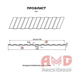 Профилированный лист для забора С-8 х 1150 - A,B глянец RETAIL 0,35мм