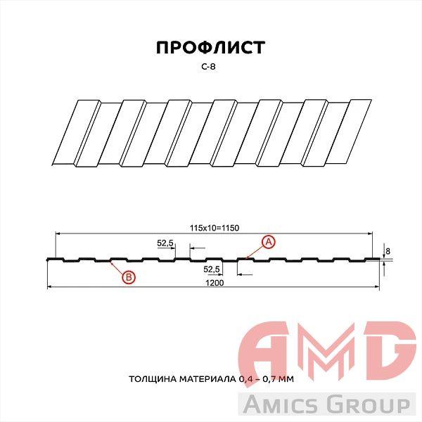 Профилированный лист для забора С-8 х 1150 - A,B глянец Эконом 0,4мм - фото 1 - id-p211787285