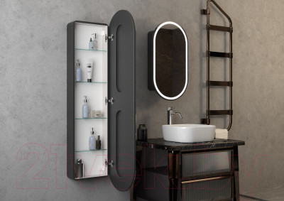 Шкаф с зеркалом для ванной Континент Elmage Black Led 45x160 - фото 8 - id-p211790652