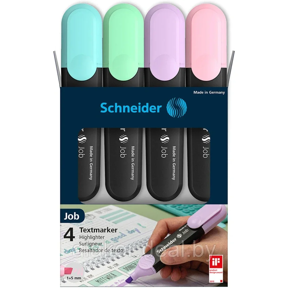 Набор маркеров текстовых Schneider "Job" 4 шт, ассорти - фото 3 - id-p211798641
