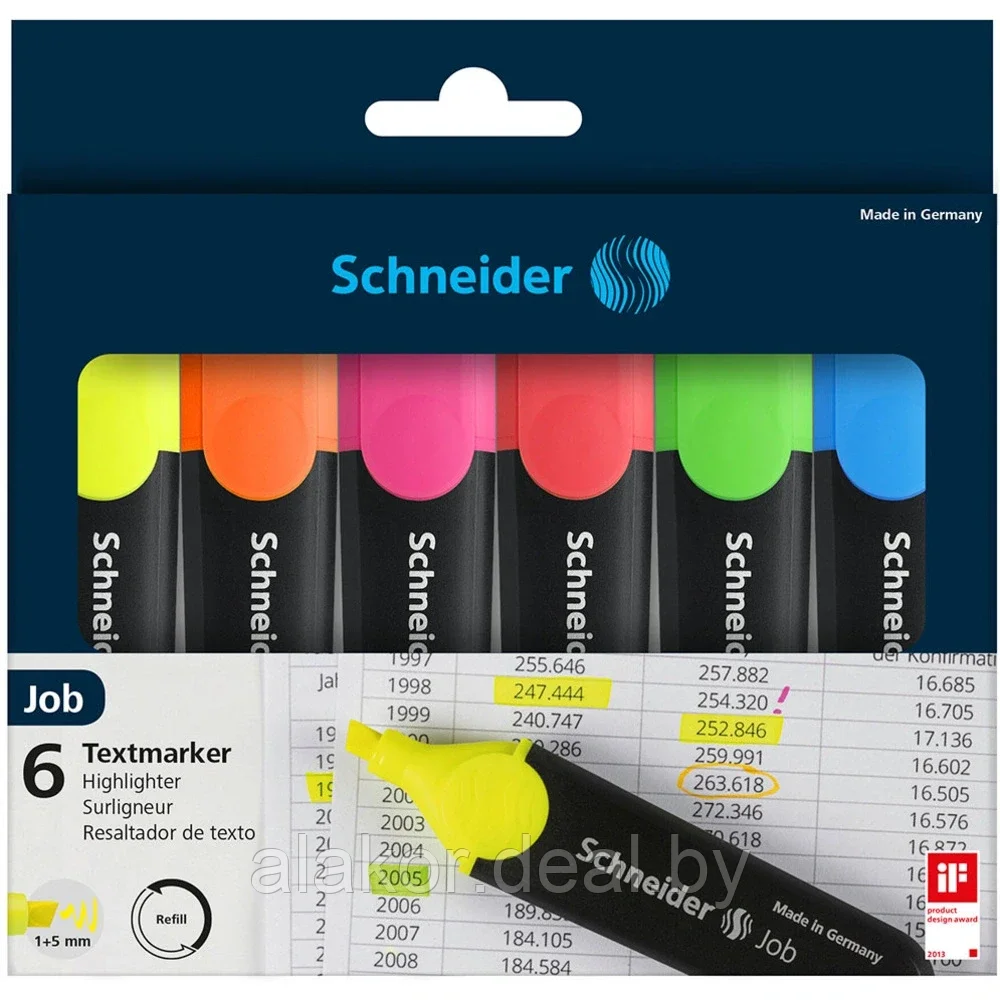 Набор маркеров текстовых Schneider "Job" 6 шт, ассорти - фото 3 - id-p211799172