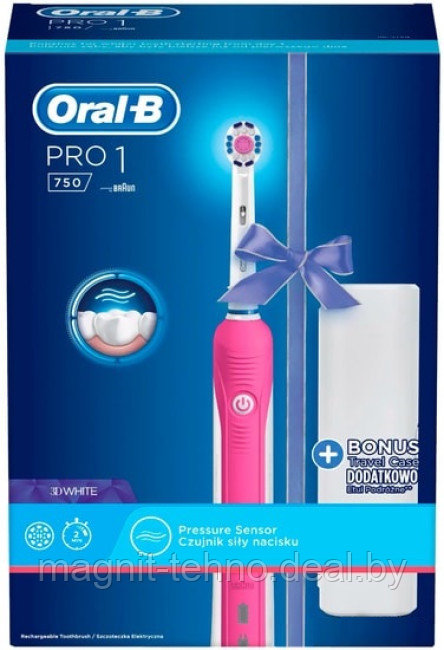 Электрическая зубная щетка Oral-B Pro 1 750 3D White D16.513.1UX (розовый) - фото 3 - id-p211799585