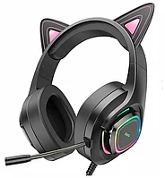 Наушники Hoco W107 Cute Cat Gaming с подсветкой Phantom cat призрачный кот