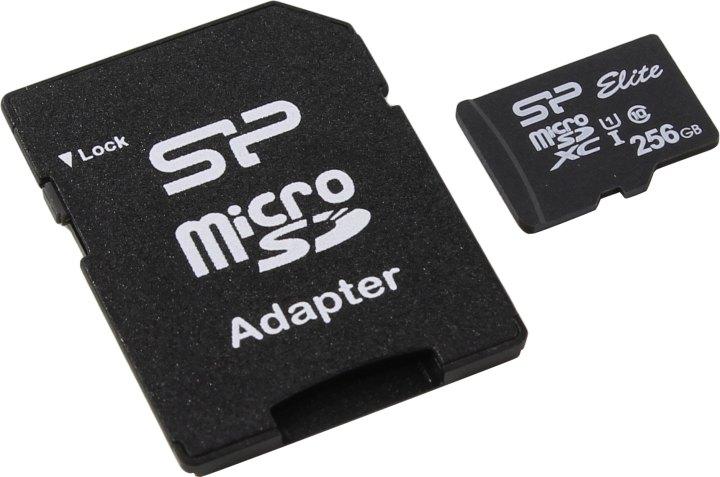 Карта памяти Silicon Power SP256GBSTXBU1V10SP microSDXC Memory Card 256Gb UHS-I U1 + microSD-- SD Adapter - фото 1 - id-p211886301