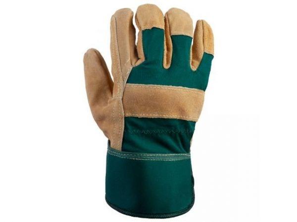 Перчатки спилковые комбинированные, 10/XL, коричневый/зелёный, Jeta Safety (кожа супер премиум класса A+)