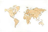 Карта мира. Деревянный пазл Woodary многоуровневый на стену (натуральный)