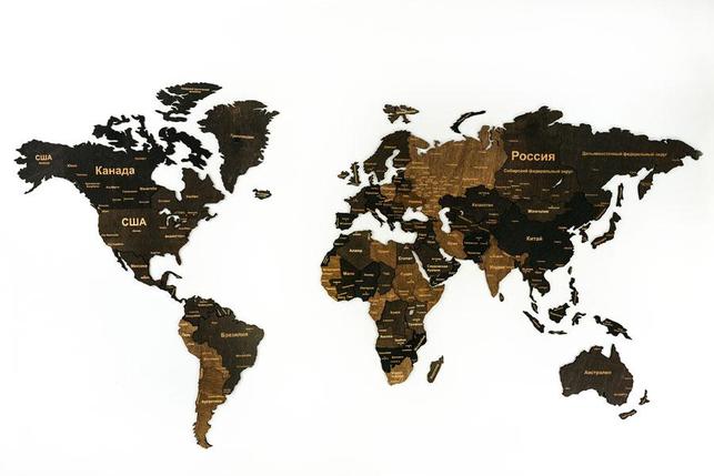 Карта мира. Деревянный пазл Woodary многоуровневый на стену (венге), фото 2