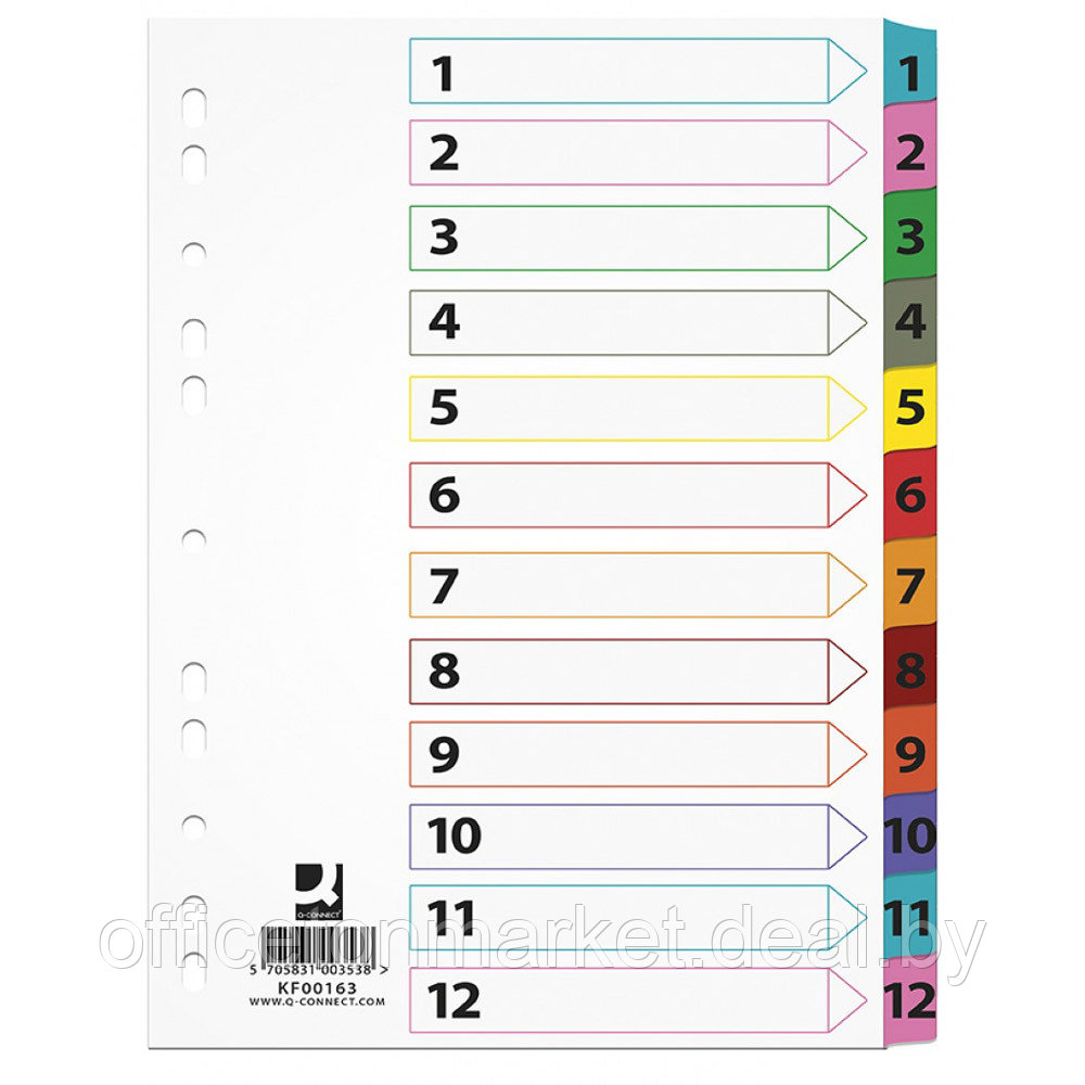 Разделитель "Mylar Q-connect", A4, 12 делений, ассорти - фото 1 - id-p211720125