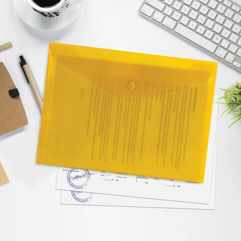 Папка-конверт с кнопкой BRAUBERG А4 до 100 л. прозрачная желтая СВЕРХПРОЧНАЯ 0,18 мм - фото 8 - id-p211935252