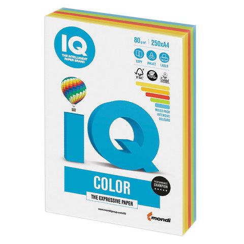Бумага цветная IQ color, А4, 80 г/м2, 250 л., (5 цветов x 50 листов), микс интенсив, RB02 - фото 1 - id-p211951505