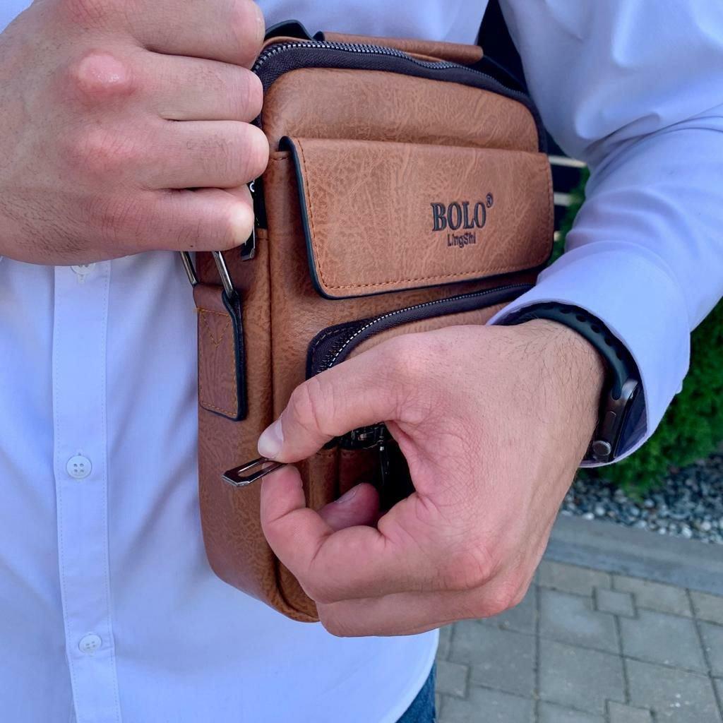Классическая мужская сумка-мессенджер Bolo LingShi (плечевой ремень, ручка для переноски) - фото 3 - id-p211952121