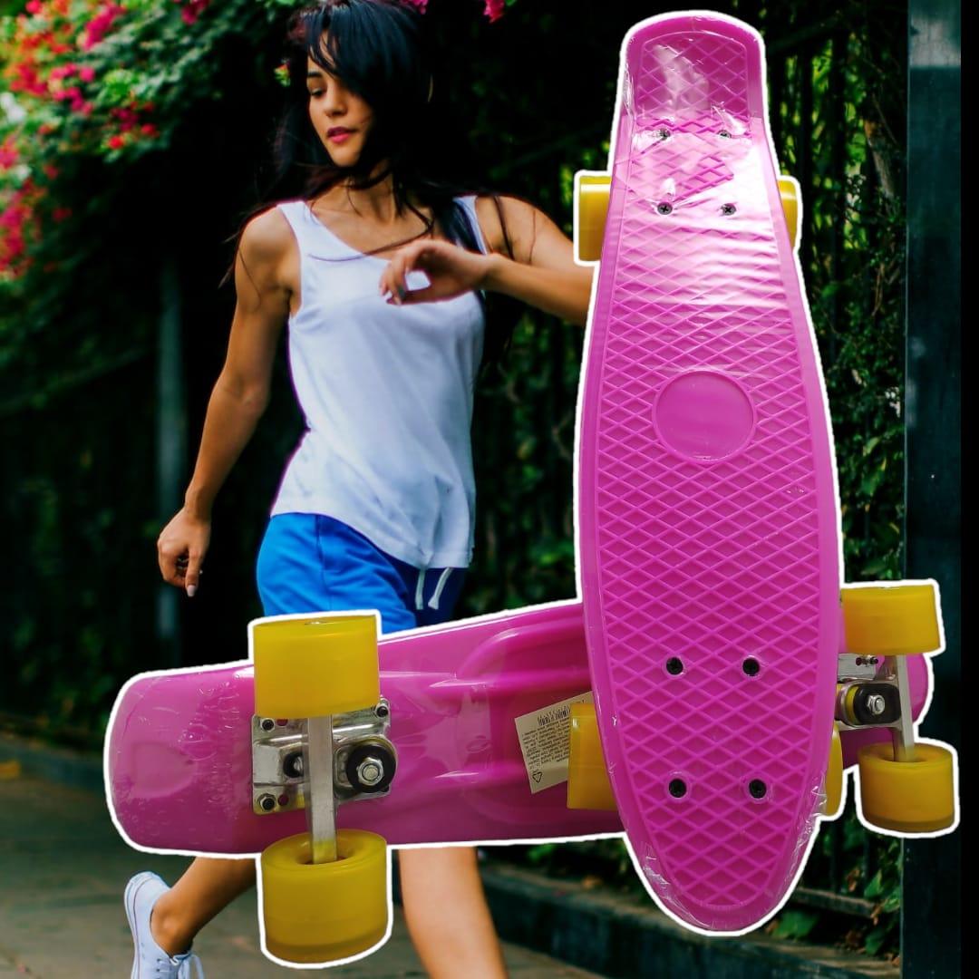 Скейт Пенни Борд (Penny Board) однотонный, матовые колеса 2 дюйма (цвет микс), до 60 кг. Розовый - фото 1 - id-p211951673