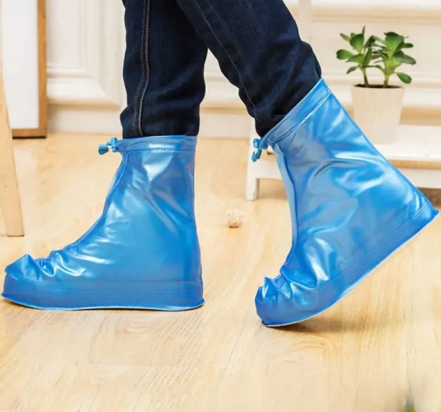 Защитные чехлы (дождевики, пончи) для обуви от дождя и грязи с подошвой цветные, Синие р-р 35-36(S) - фото 1 - id-p211952565